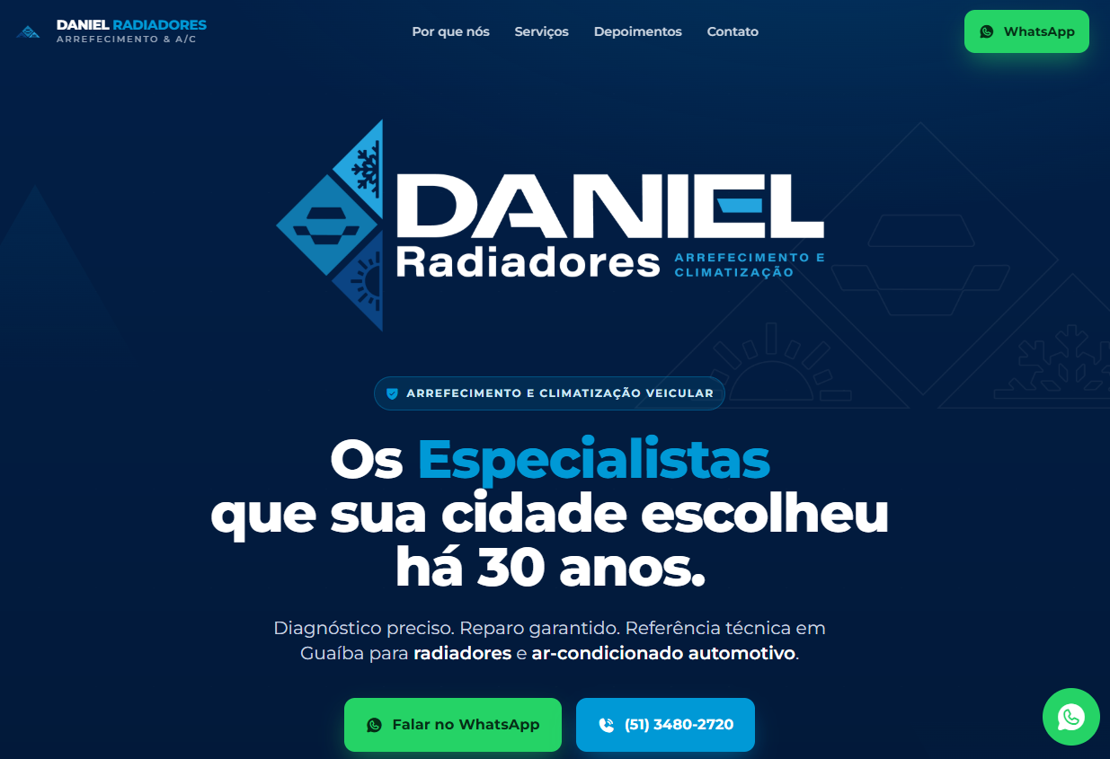 Landing page do Daniel Radiadores